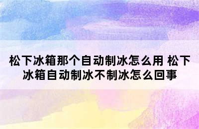 松下冰箱那个自动制冰怎么用 松下冰箱自动制冰不制冰怎么回事